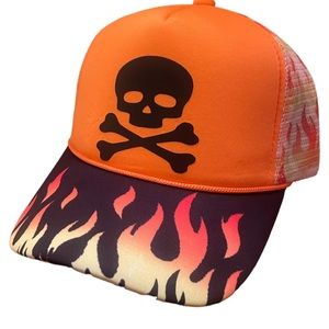 Skull n bones flaming trucker hat brand new